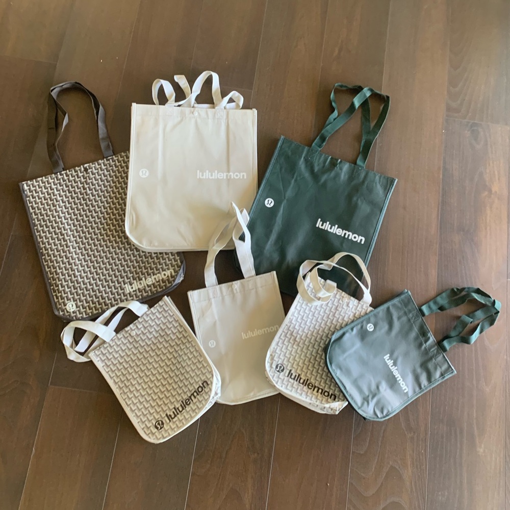HUGE HAUL of 7 Reusable LIMITED EDITIONS Lululemon Logo Bags! RARE FIND!!!